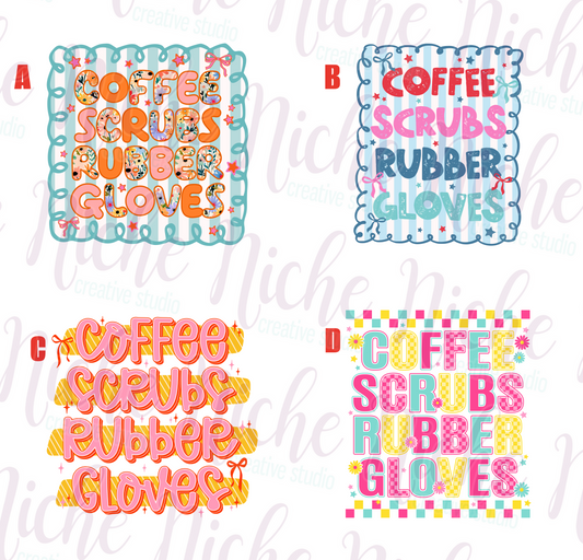 -MED8564 Coffee, Scrubs, and Rubber Gloves Decal