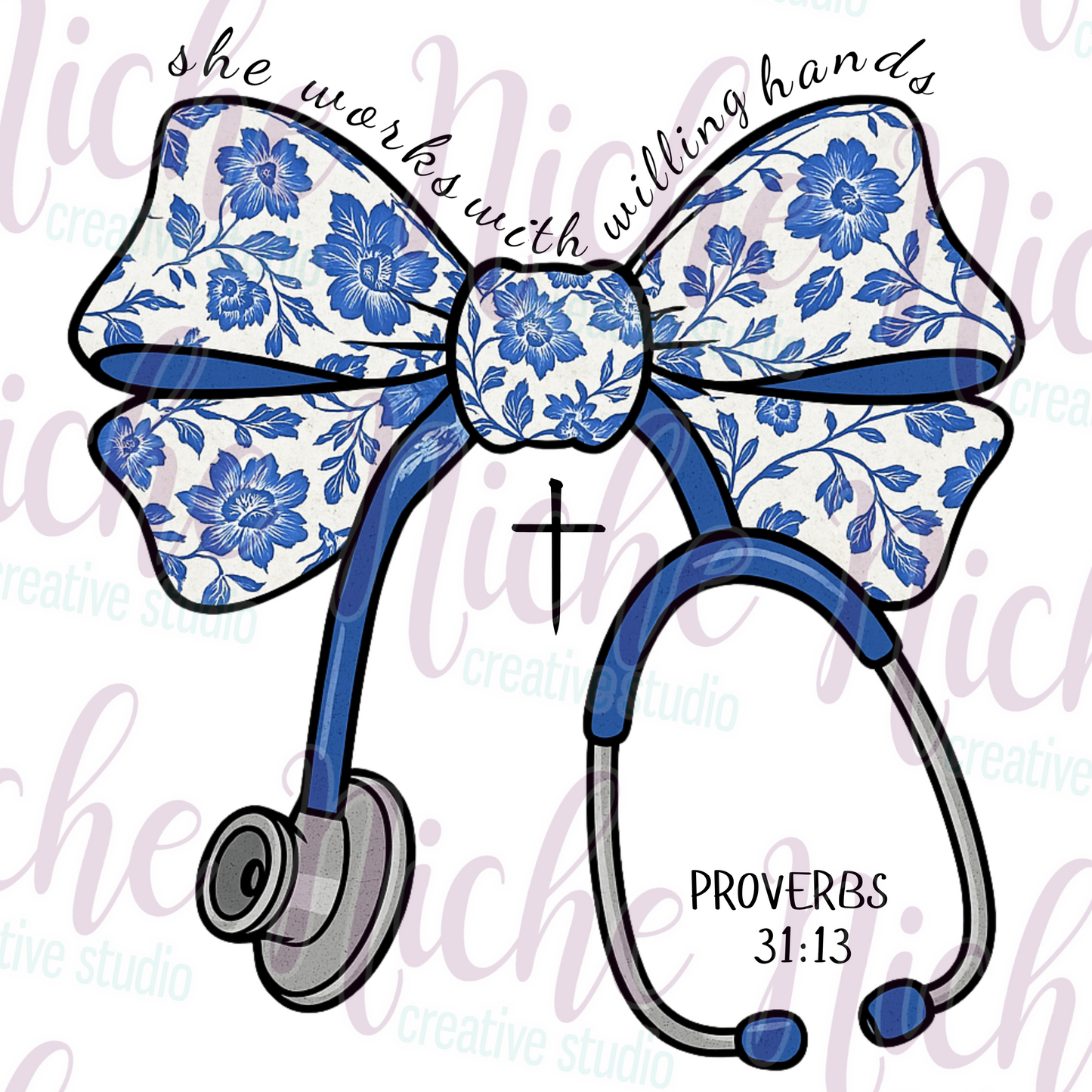 -MED8573 She Works with Willing Hands Decal