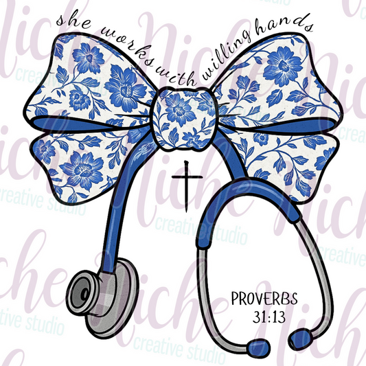 -MED8573 She Works with Willing Hands Decal