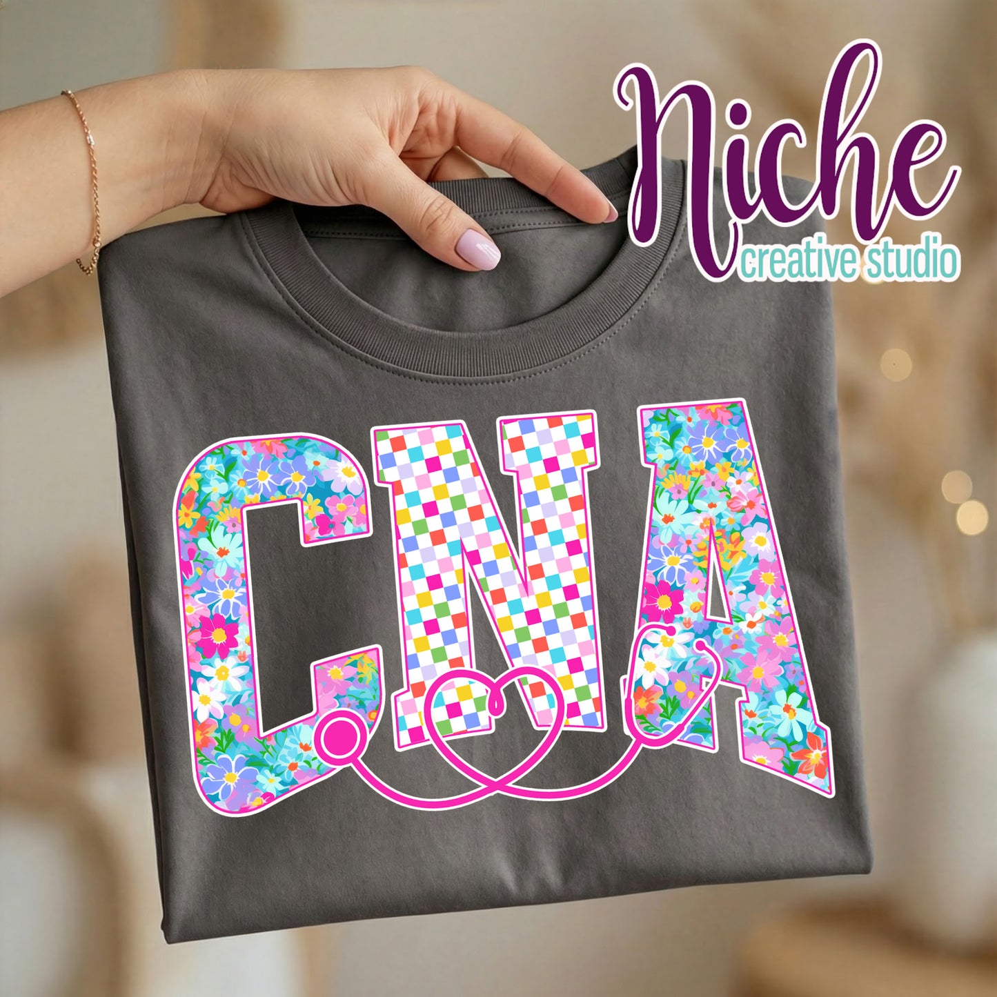 -MED8574 Floral and Checker Print Decal