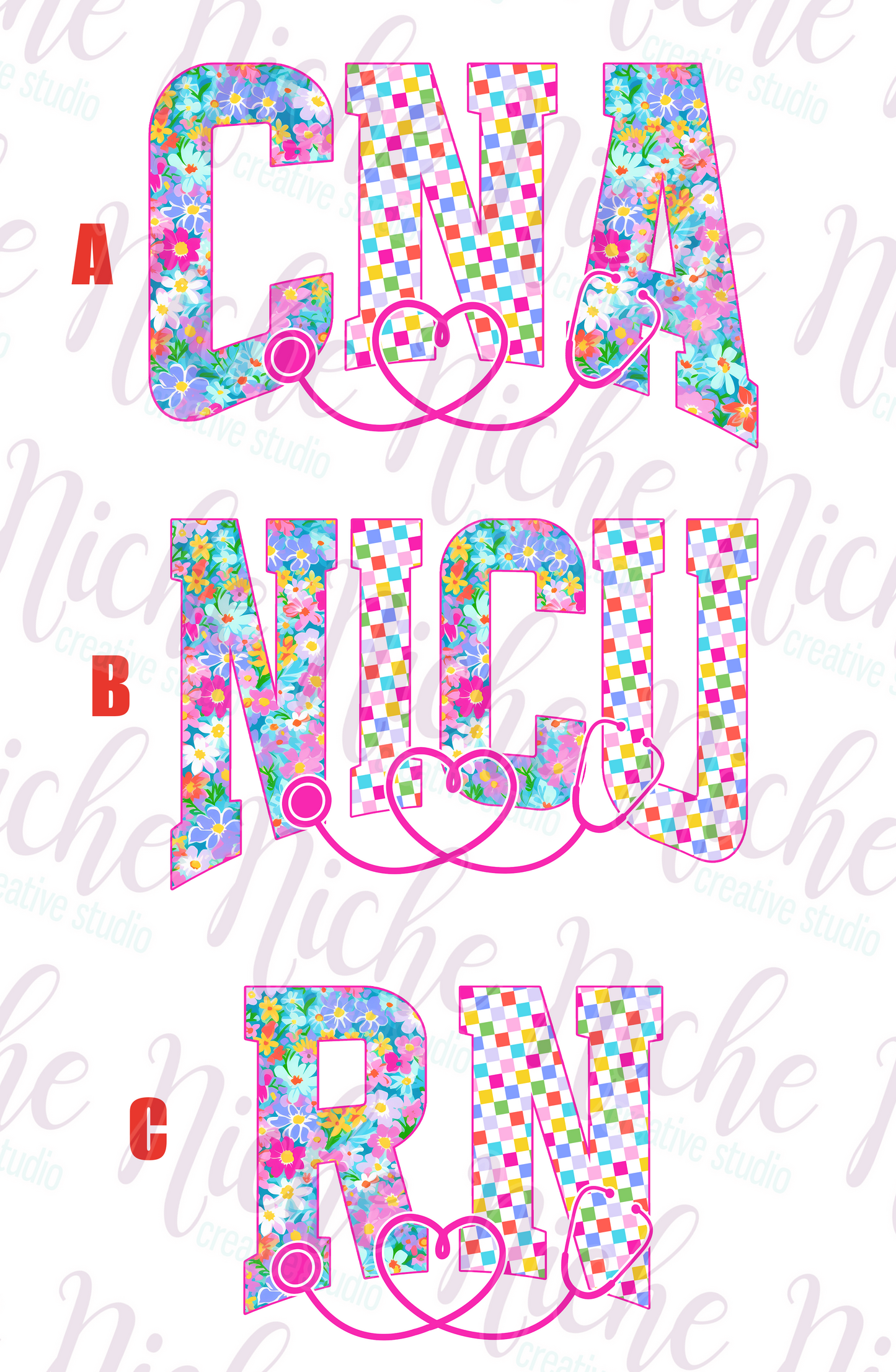 -MED8574 Floral and Checker Print Decal