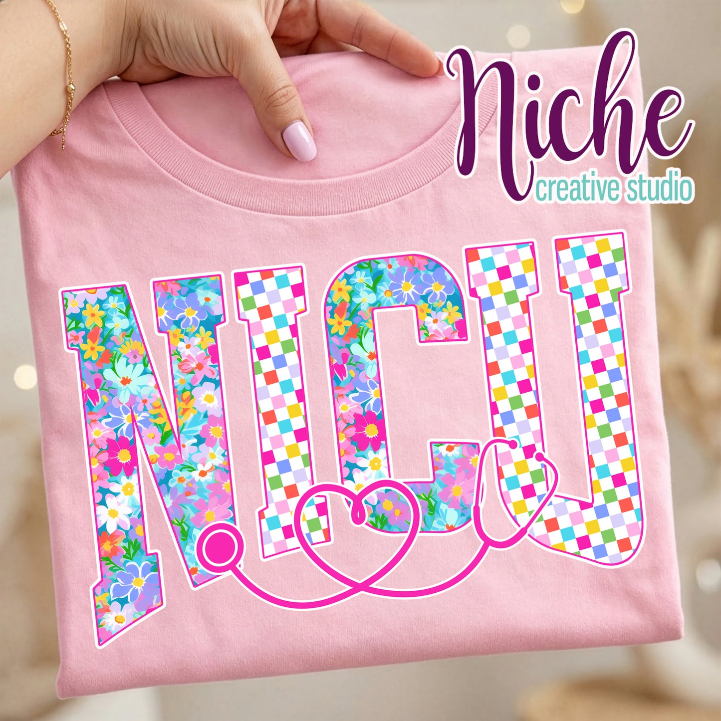 -MED8574 Floral and Checker Print Decal