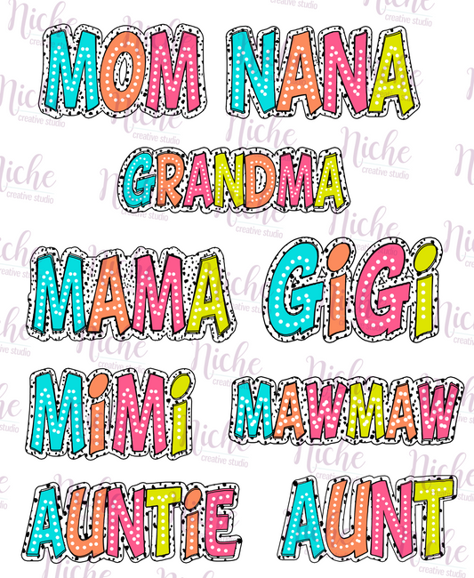 -MOM1776 Neon Doodle Dot Names Decal
