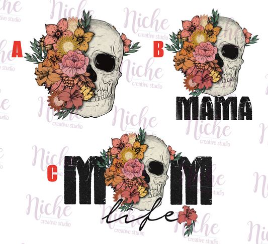 -MOM5093 Floral Mom Skull Decal