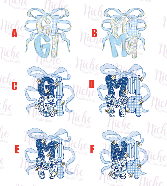 -MOM8220 Blue Floral Mama Names Decal