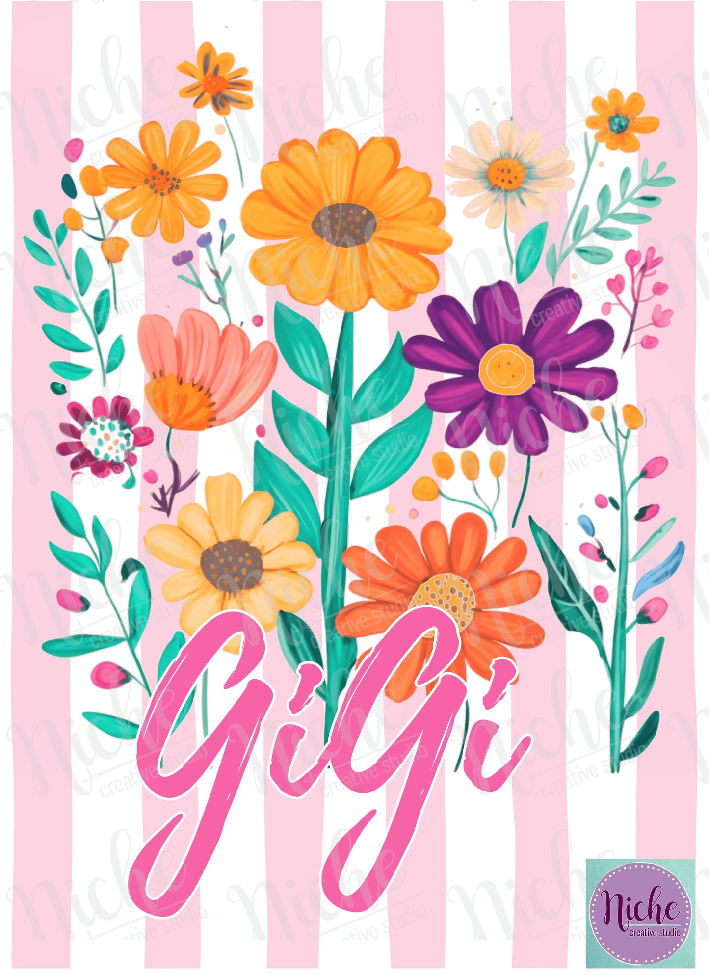 - MOM4513 Floral Strip Custom Name - BOLD Decal