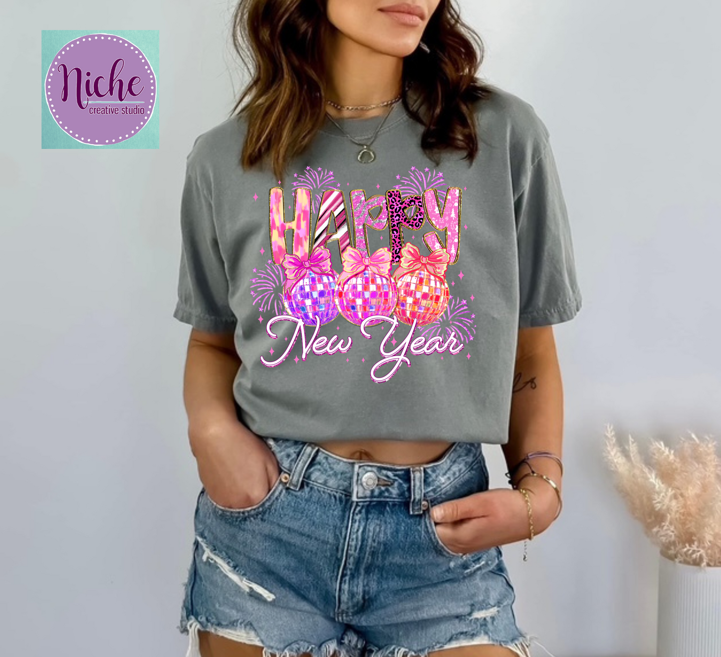 -NEW8405 Pink Happy New Year Decal