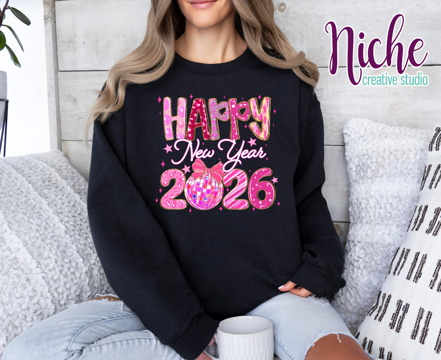 -NEW8405 Pink Happy New Year Decal