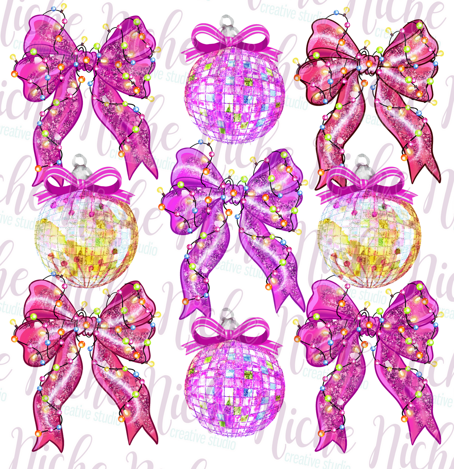 -NEW8407 Coquette New Year Bows and Disco Balls Decal