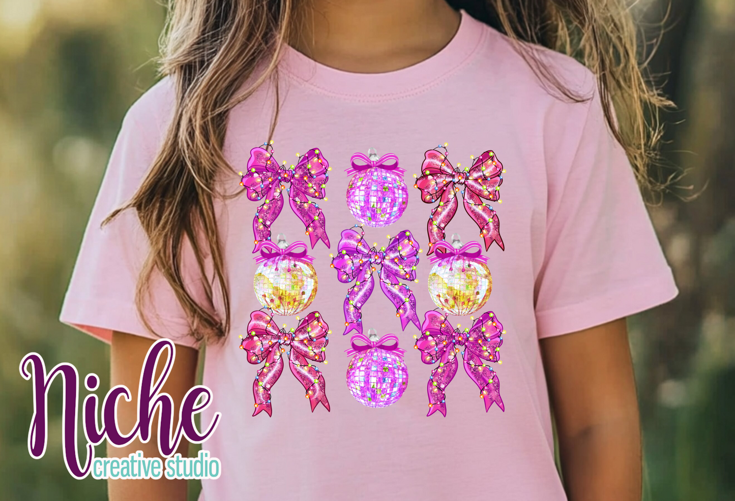 -NEW8407 Coquette New Year Bows and Disco Balls Decal