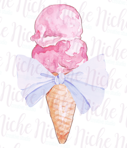 -OTH8239 Strawberry Ice Cream with Blue Bow Decal