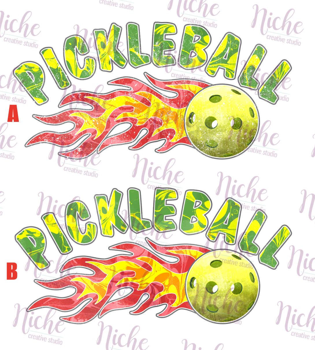 -PIC5175 Pickleball with Flames Decal
