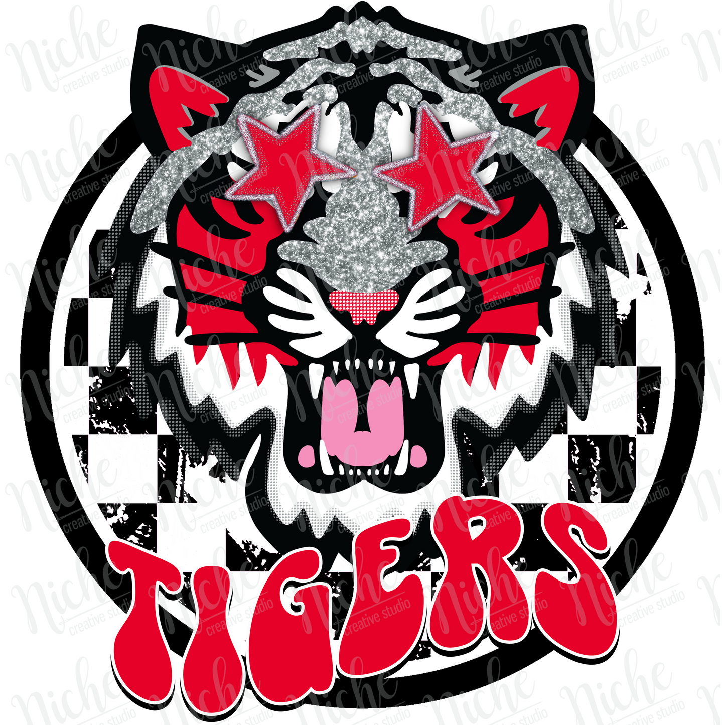 - PREP625 Tigers Red and Silver Preppy Decal