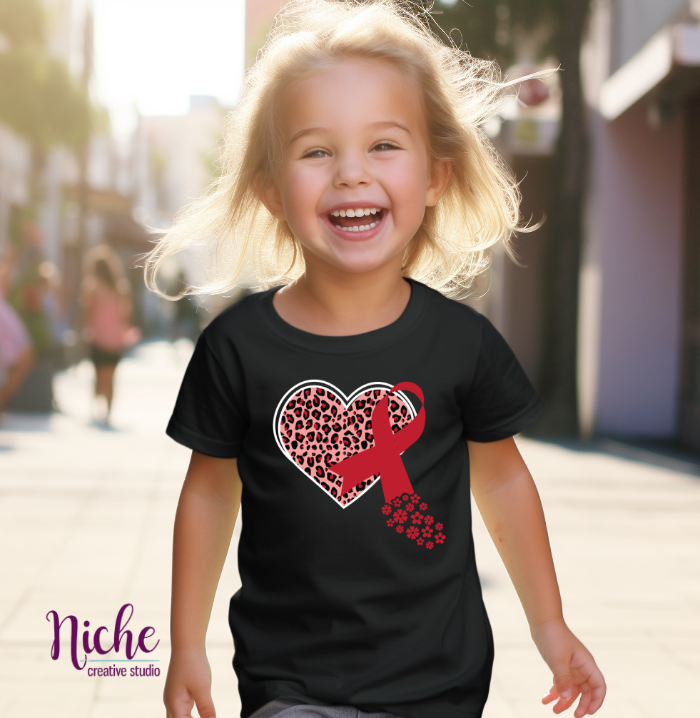 -RED5407 Red Ribbon Heart Decal