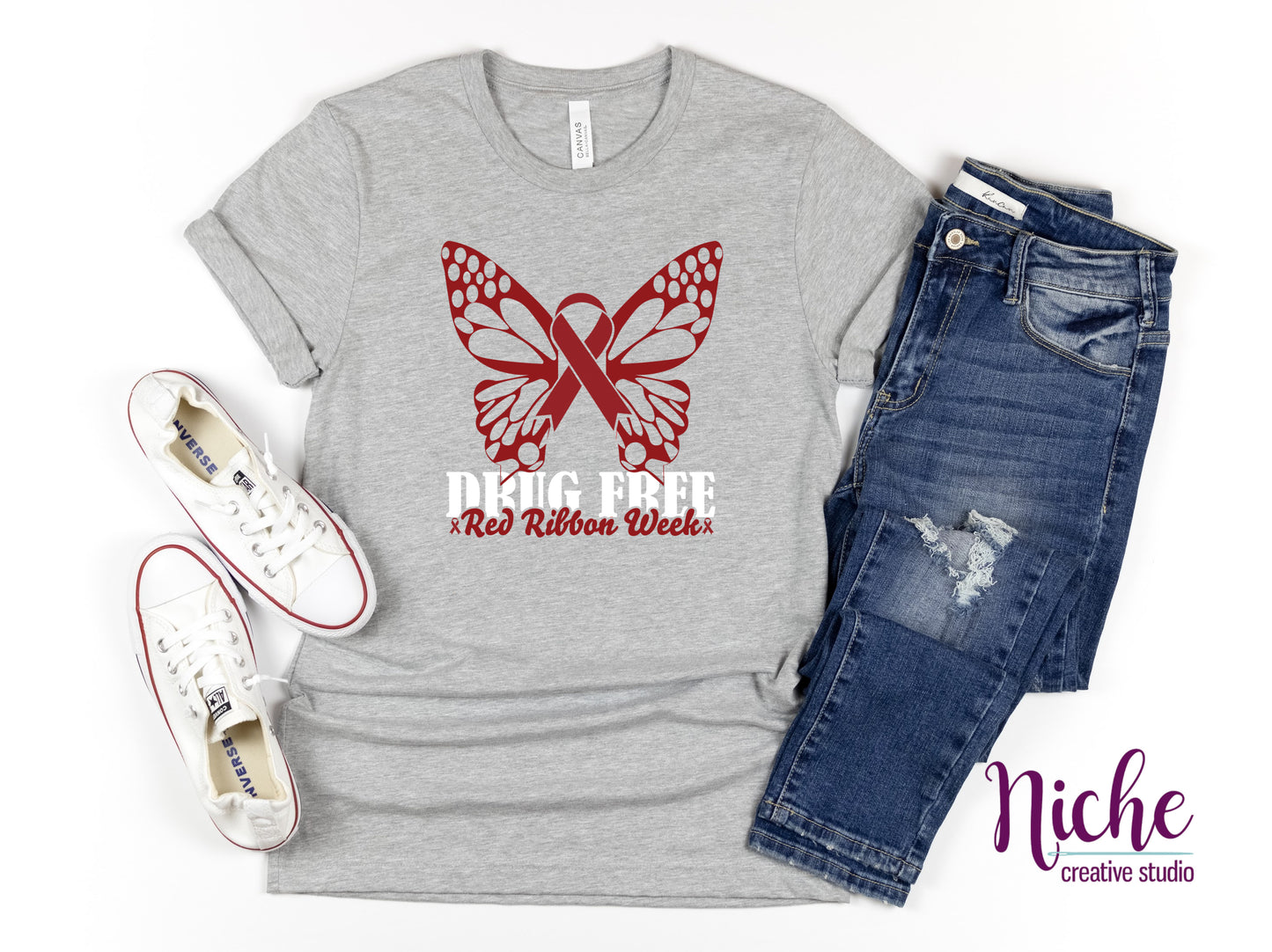 -RED5408 Red Ribbon Butterfly Decal