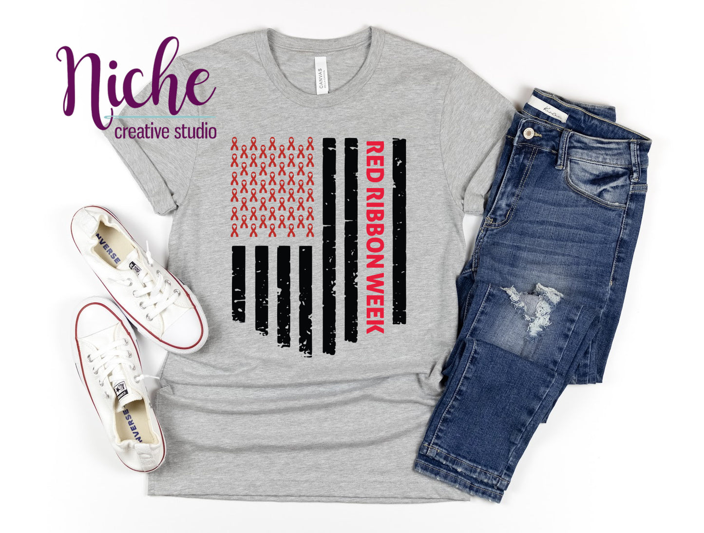 -RED5413 Red Ribbon Black Flag Decal