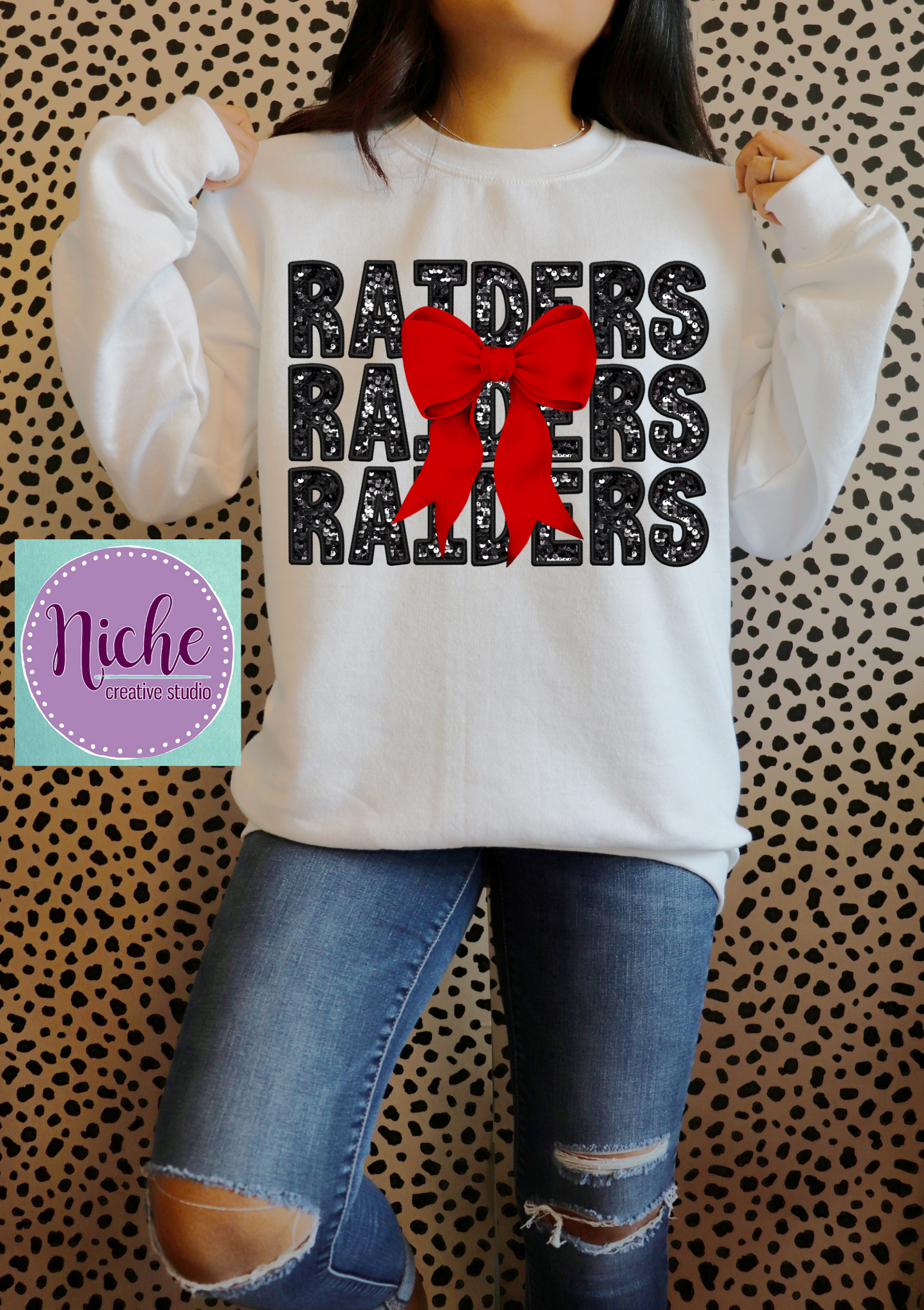 -REE3023 Raiders Sequins Bow Decal