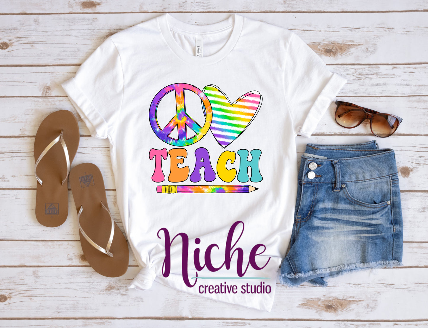 -SCH497 Peace Love Teach Decal