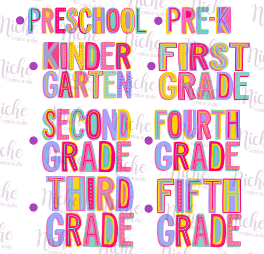 -SCH547 Colorful Grade Levels Decal