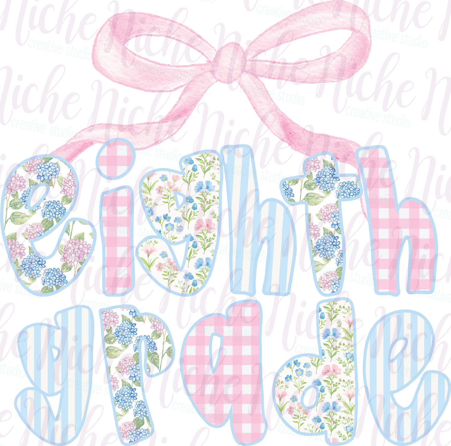 -SCH8253 Eighth Grade Bow Hydrangea Decal