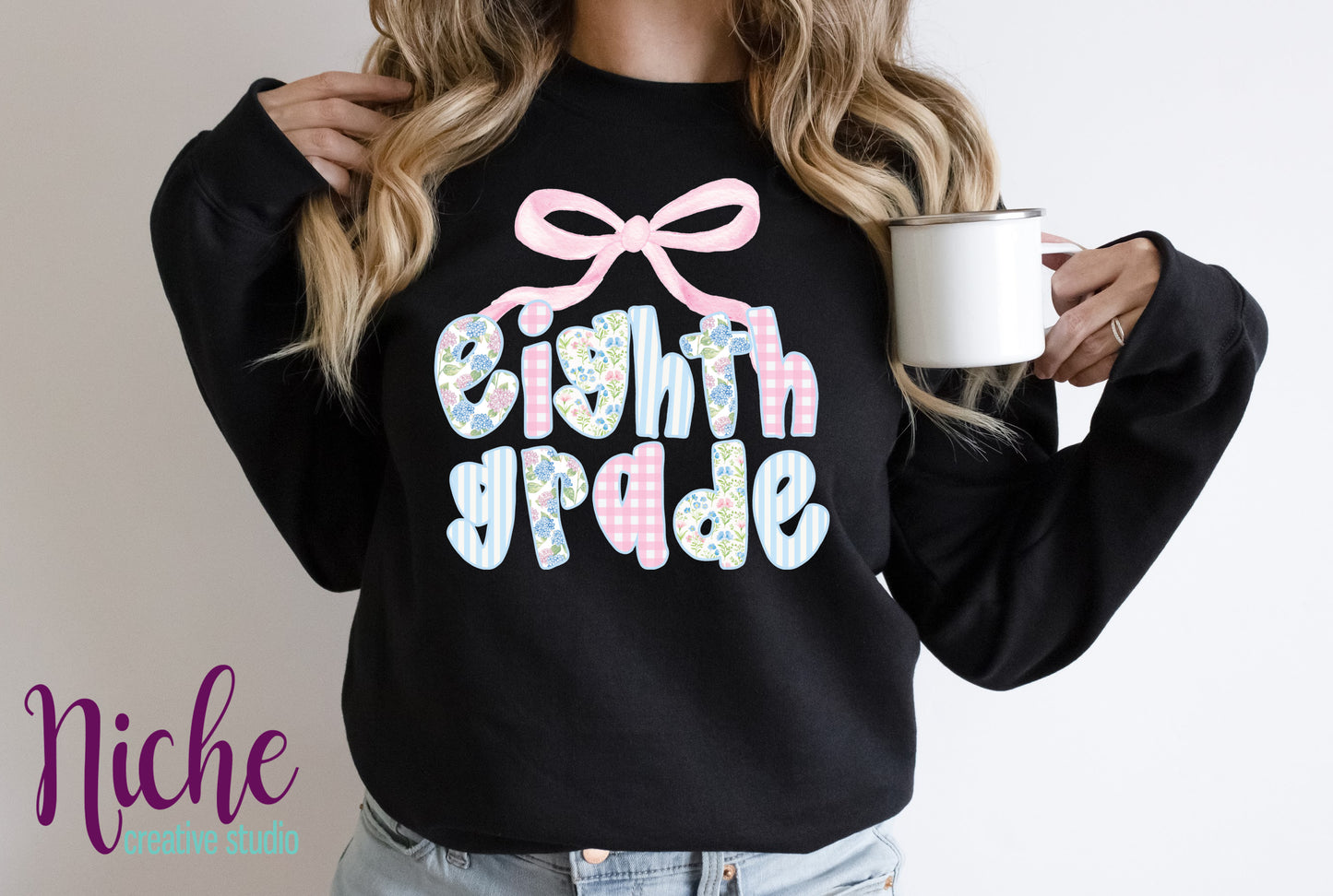 -SCH8253 Eighth Grade Bow Hydrangea Decal