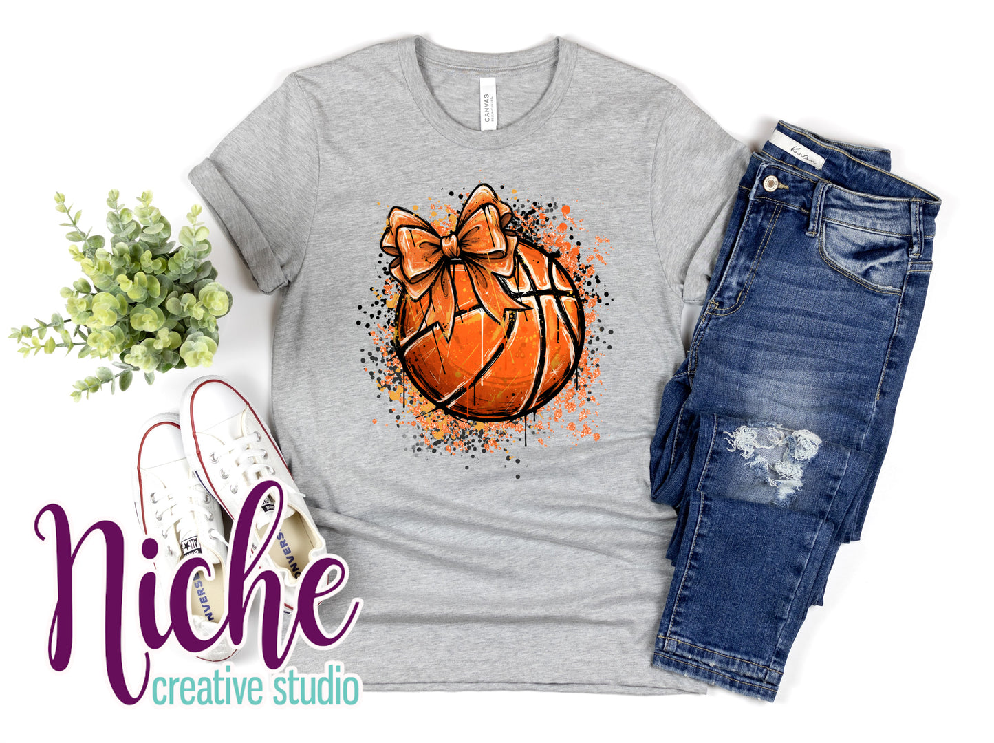 -SPO8530 Basketball with Bow Decal