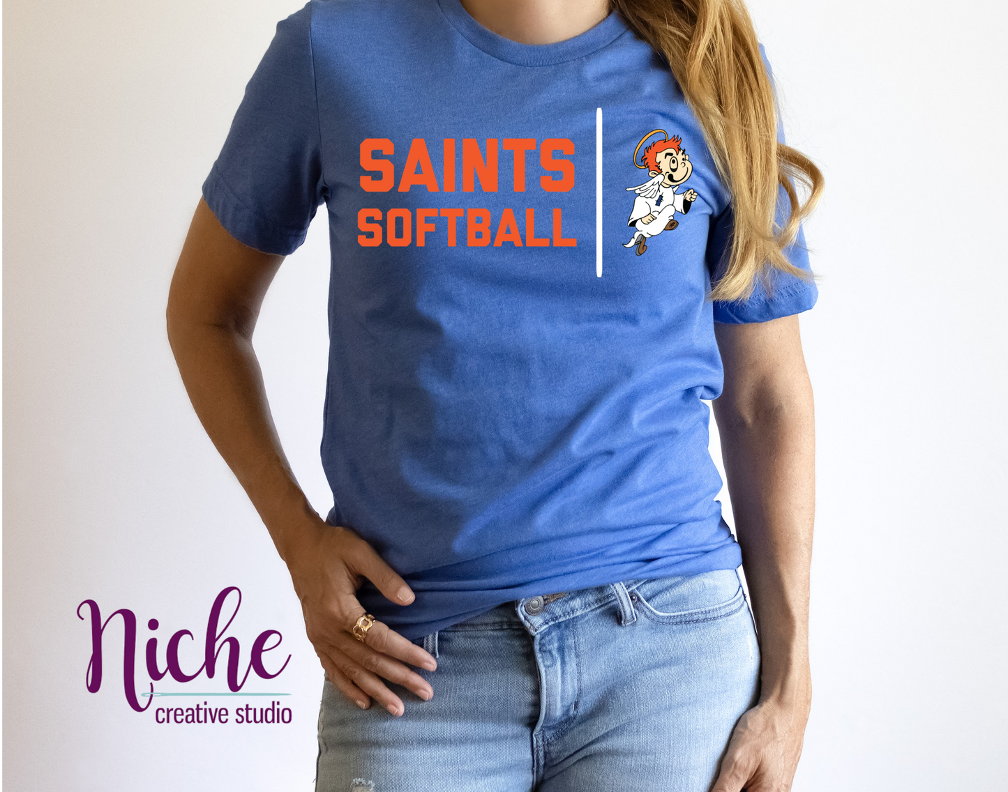-STL1551 Saint Softball with Angel Boy Decal