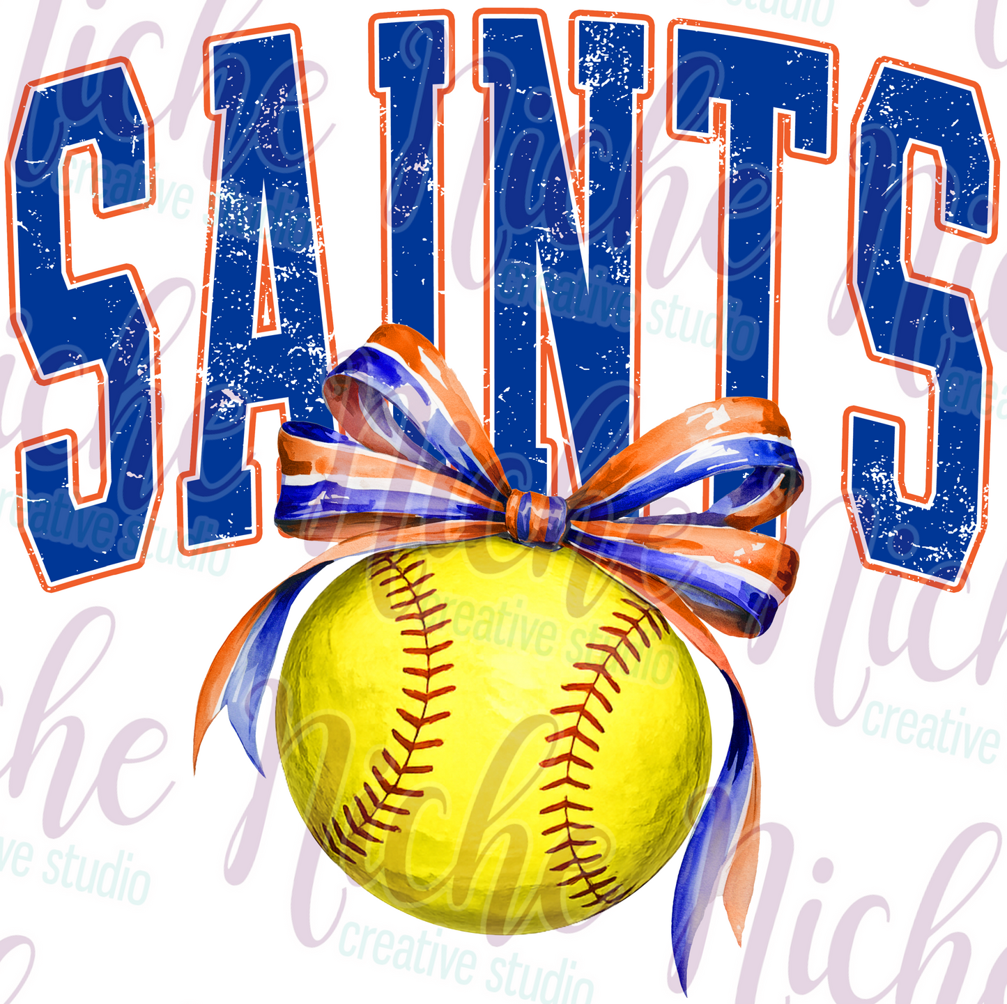 -STL4503 Saints Softball with Ribbon Bow Decal