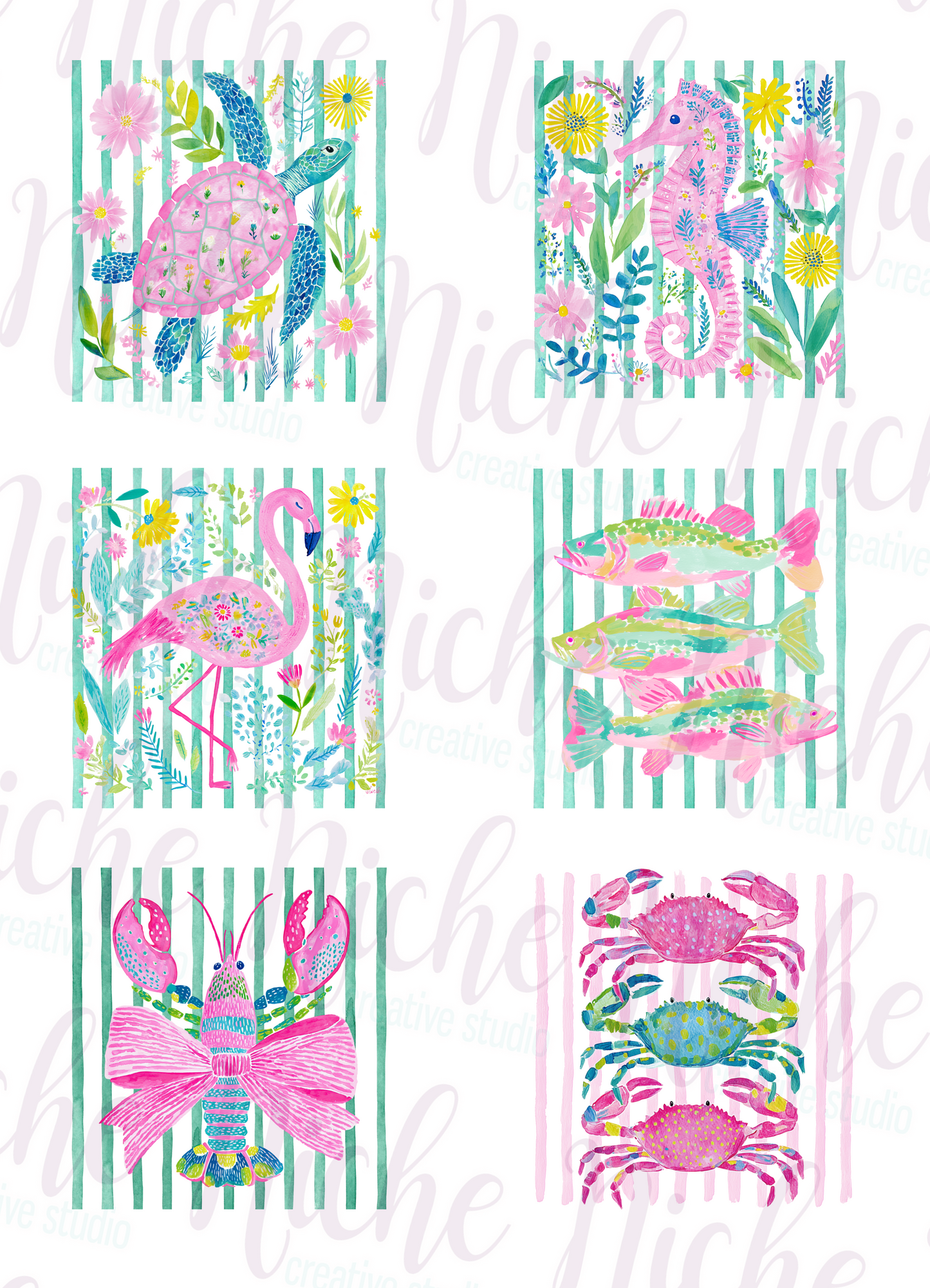 -SUM8601 Beach Animals Stripes Decal
