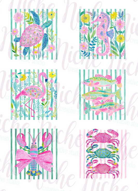 -SUM8601 Beach Animals Stripes Decal