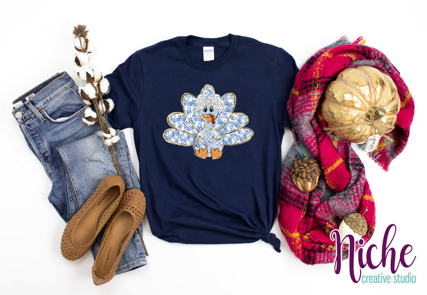 -THA8468 Blue Floral Turkey Decal