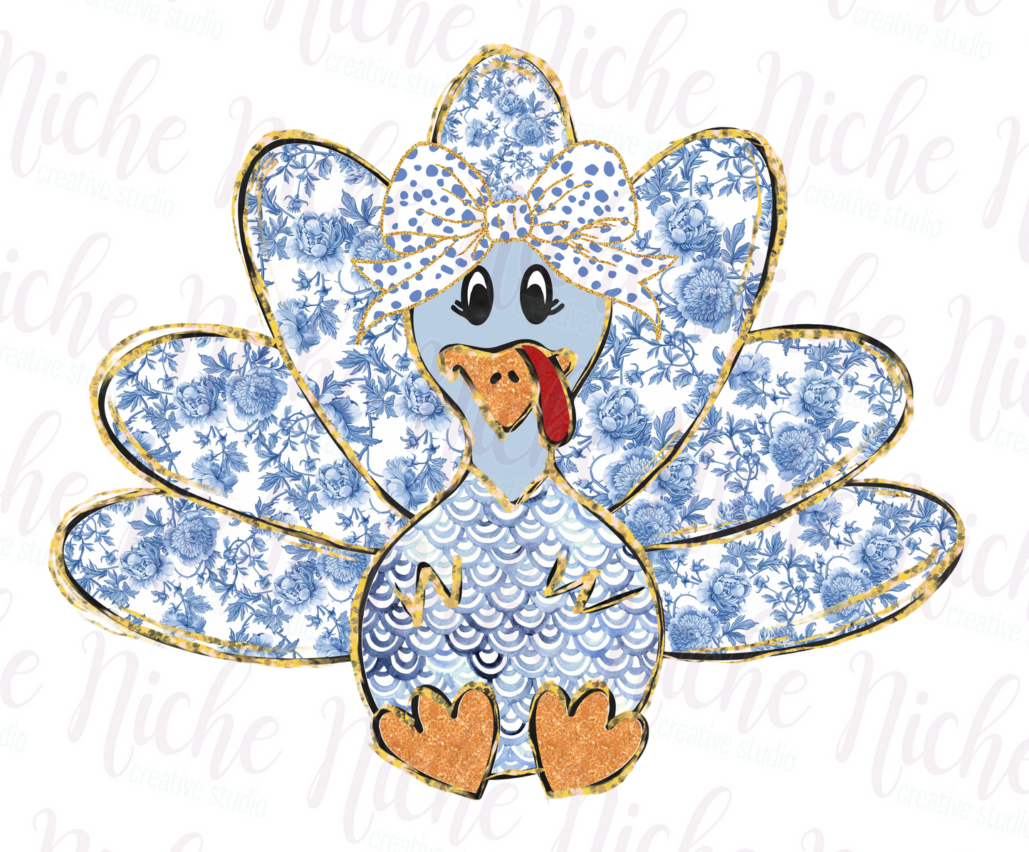-THA8468 Blue Floral Turkey Decal