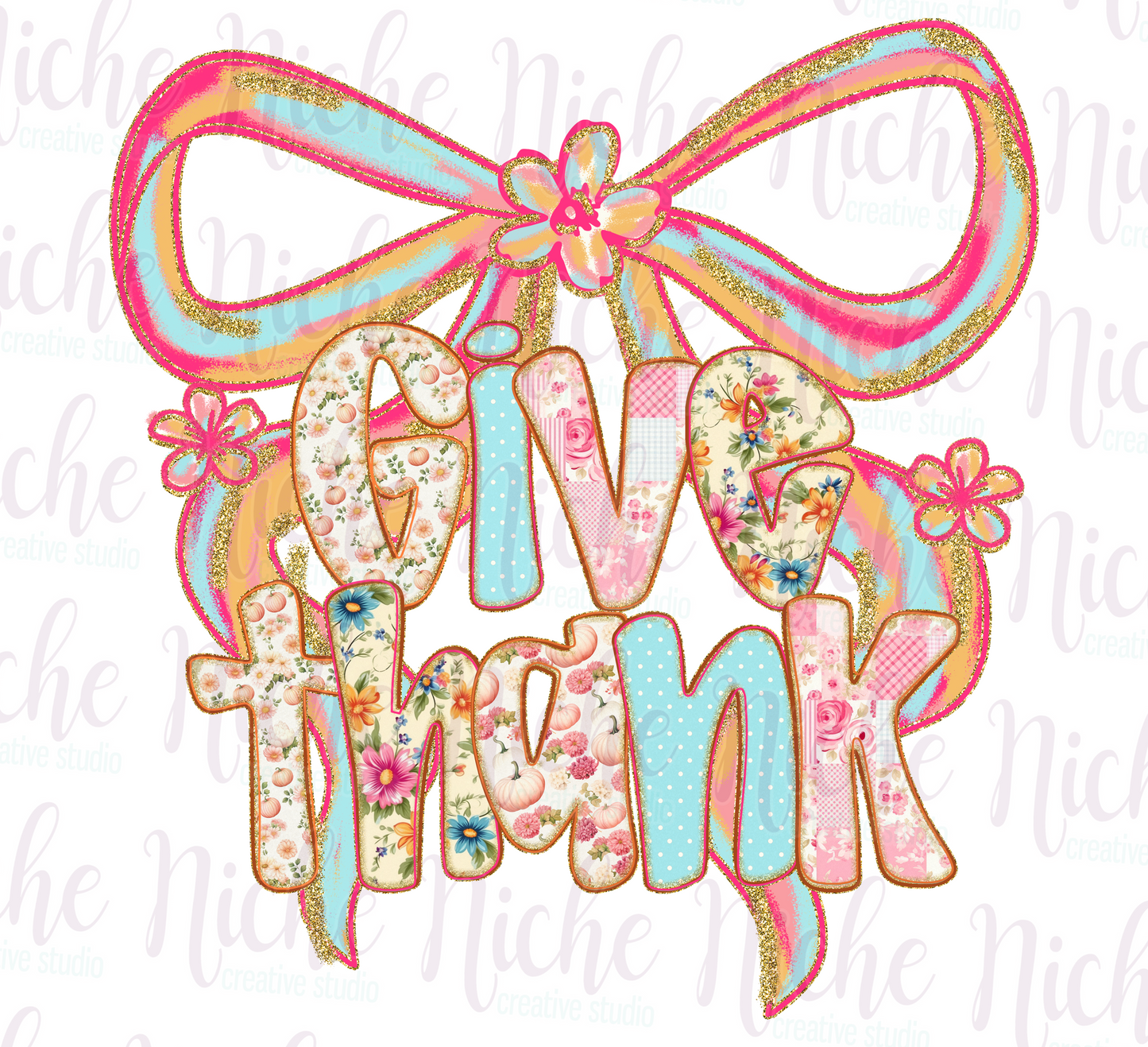 -THA8469 Give Thanks Preppy Bow Decal
