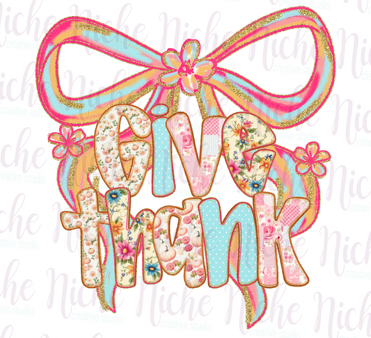 -THA8469 Give Thanks Preppy Bow Decal