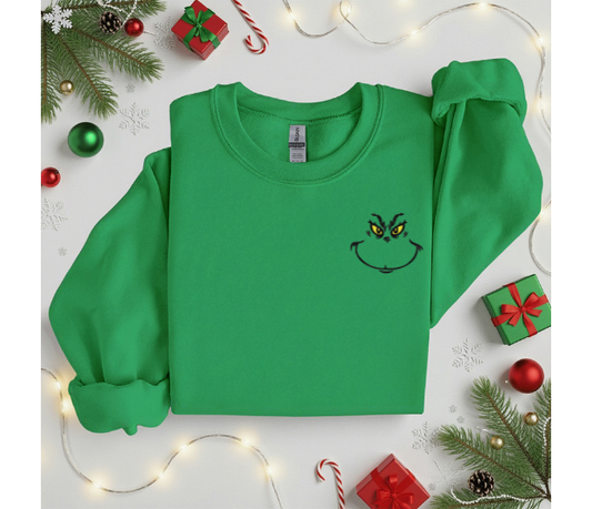 Grinch Face Embroidered Sweatshirt