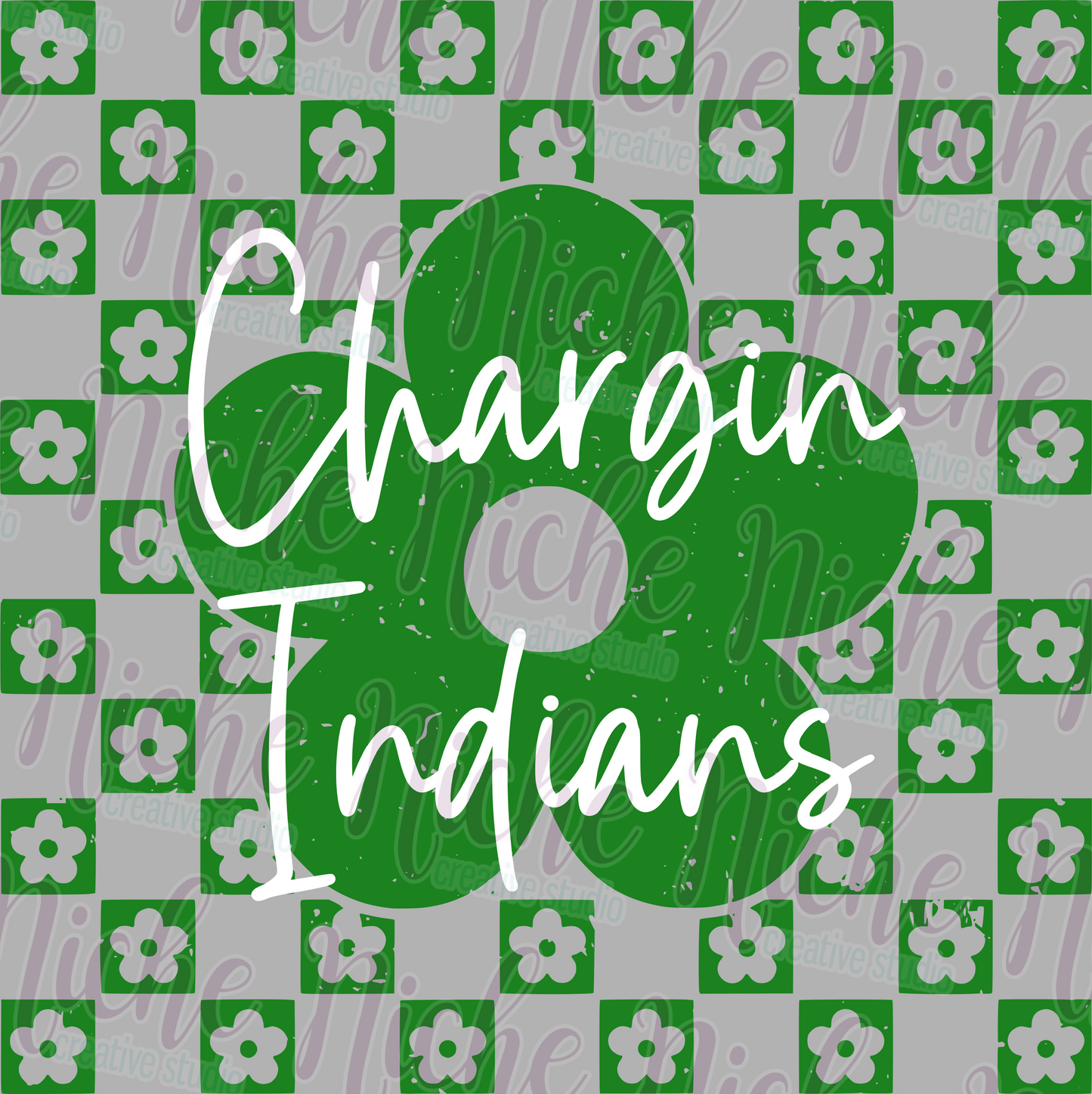 -WAS8401 Checkered Flower Chargin Indians Decal