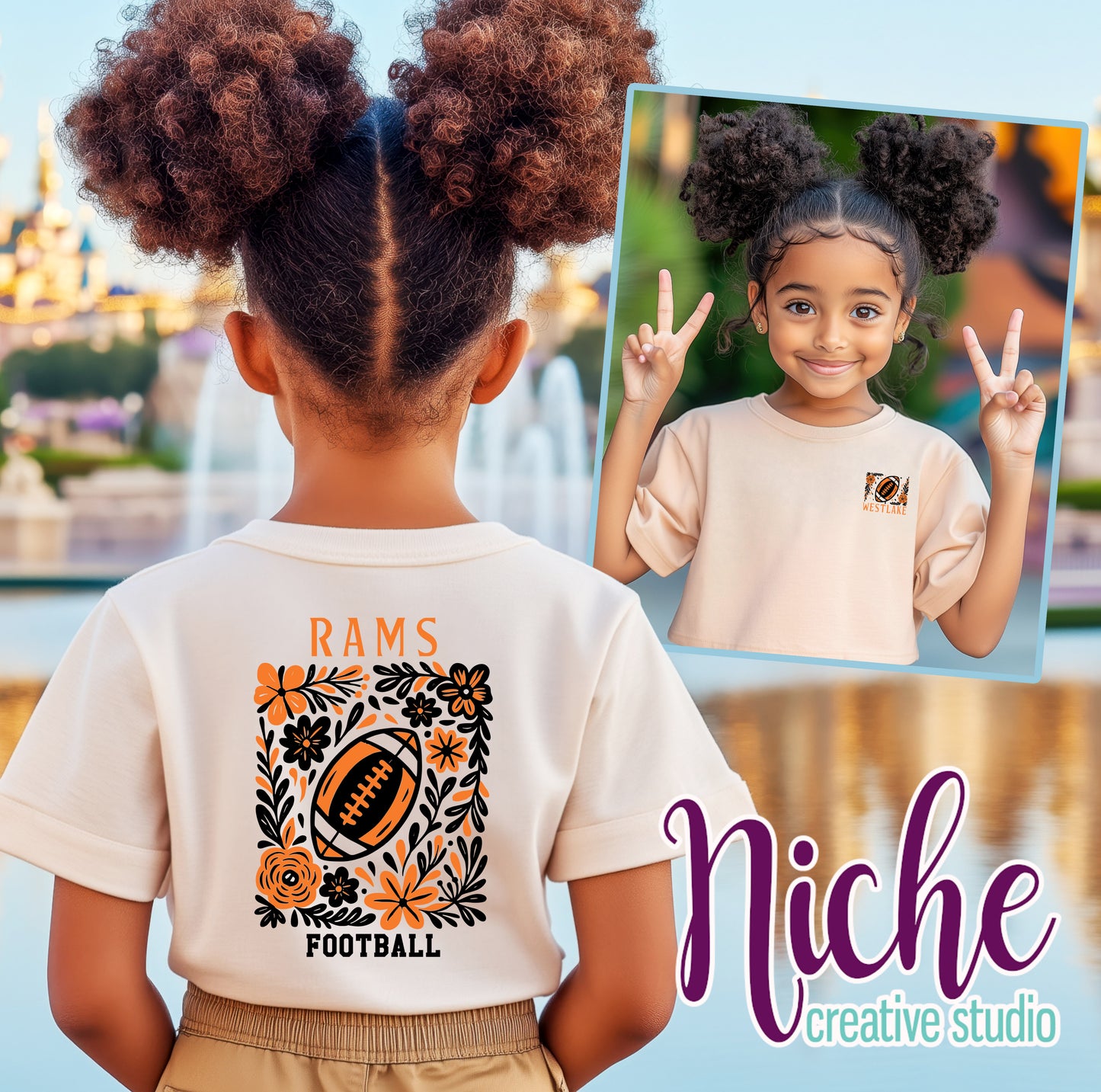 -WES3404 **Combo** Floral Football Westlake Rams Decal