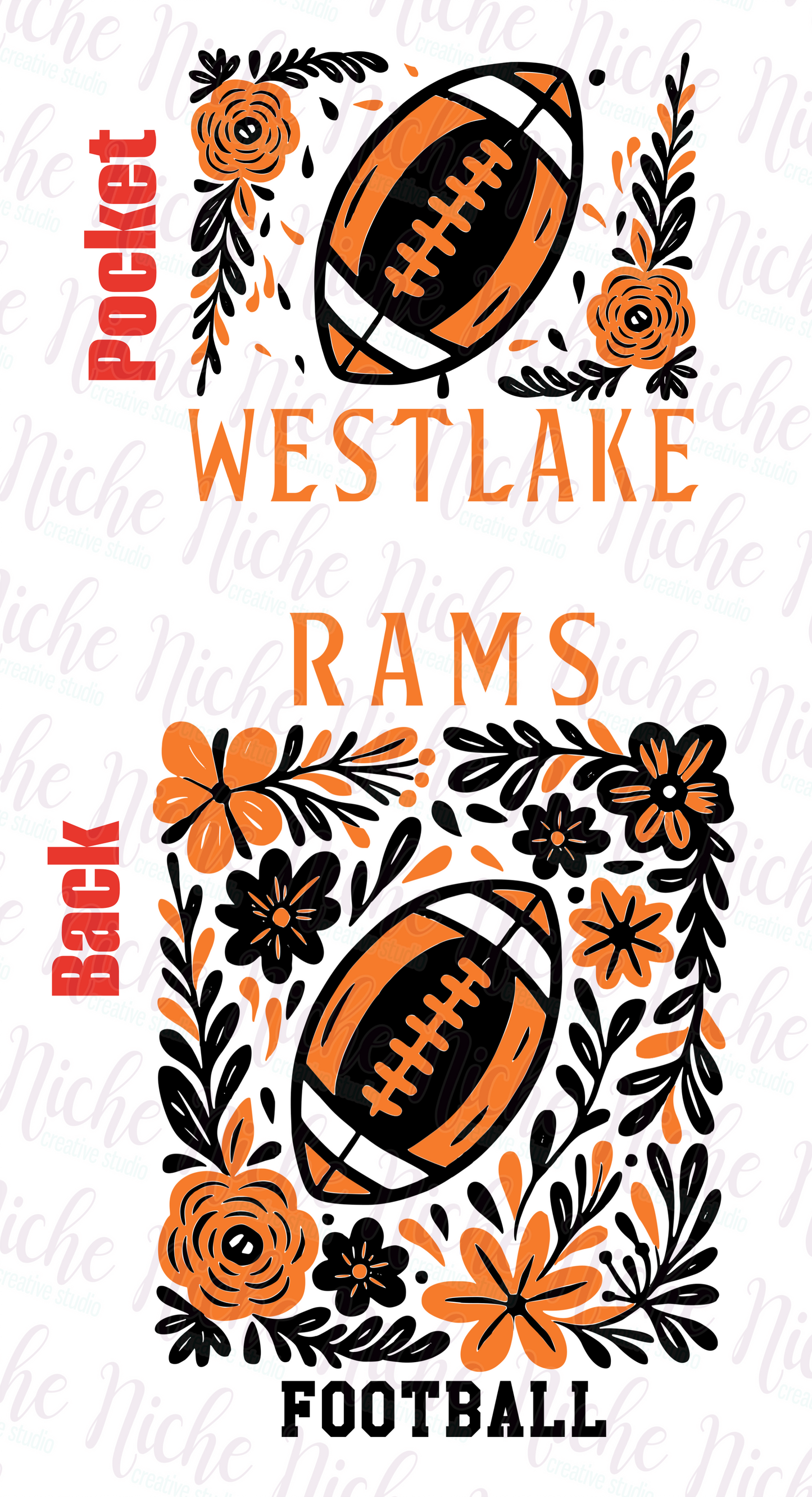 -WES3404 **Combo** Floral Football Westlake Rams Decal