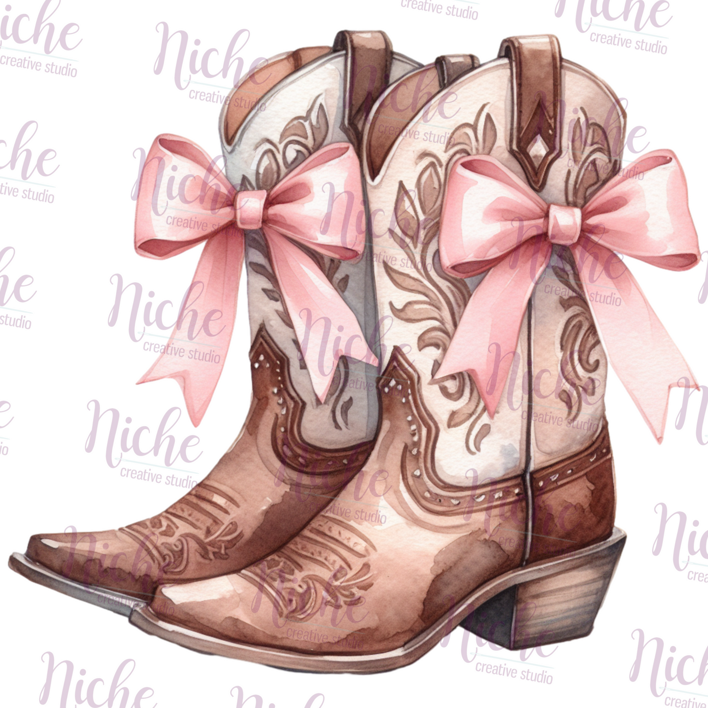 -WES5184 Cowgirl Boots With Pink Bows Decal
