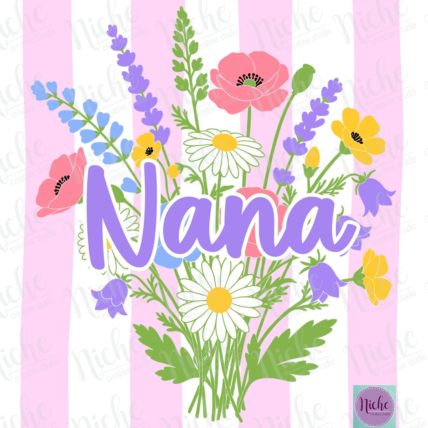 - MOM4512 Floral Strip Custom Name - PASTEL Decal