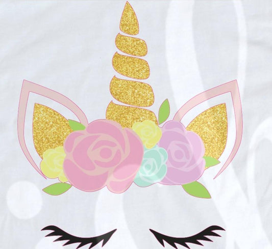 *Floral Gold Glitter Unicorn Decal