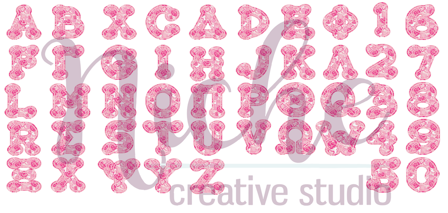 *10" Greek Pink Rose Alphabet Decals